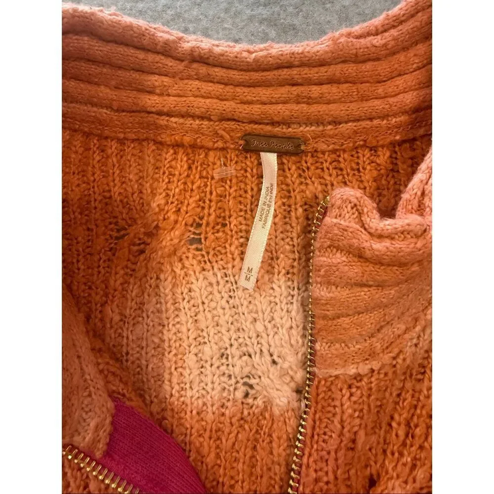 Free people ombré pink and orange tie dye sweater full zip M